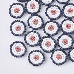 White Glass Seed Beaded Cloth Patches, Cluster Beads, with Non-Woven Fabric, Flat Round, White, 17~18x3.5~4mm