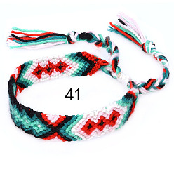 Aquamarine Cotton Braided Rhombus Pattern Cord Bracelet, Ethnic Tribal Adjustable Brazilian Bracelet for Women, Aquamarine, 5-7/8~14-1/8 inch(15~36cm)