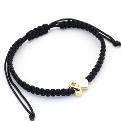 Letter S Браслеты из плетеных бусин из сплава, Браслеты из хлопкового шнура, плетеные для пары., сердце и алфавит, чёрные, золотые, Письмо с, 6.30~11.81 дюйм (16~30 см)