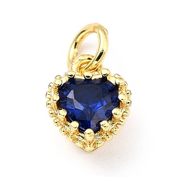 Dark Blue Brass Micro Pave Mixed Color Cubic Zirconia Pendants, Real 18K Gold Plated, Long-Lasting Plated, Heart, Dark Blue, 9.3x7.4x5.5mm, Hole: 3mm