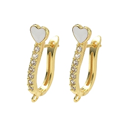 Белый Латунные серьги-кольца из прозрачного кубического циркония, сердце, защёлка с петлёй, без кадмия и без свинца, стойки покрытие, долговечный, золотые, белые, 28x7x14 мм, отверстие : 1.6 мм, штифты : 1 мм