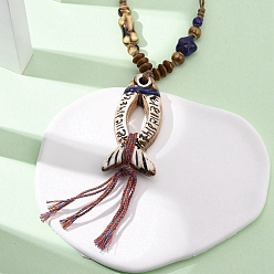 Разноцветный Керамическая подвеска в виде рыбы, регулируемые ожерелья из вощеного шнура для женщин, красочный, 18.98~33.07 дюйм (48.2~84 см)