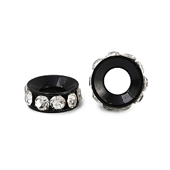 Кристалл Сплав горный хрусталь европейские проставки шарик, бусины с большим отверстием, пончик, кристалл, металлический черный , 10x3.5 мм, отверстие : 4.5 мм