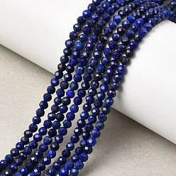 Ляпис-Лазурь Нитки бусины из натурального ляписа-лазури, граненые, круглые, класс AAA, 3x2.5~3 мм, отверстие : 0.2 мм, около 140 шт / нитка, 15.5 дюйм (39.3 см)