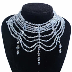 Белый Многослойные ожерелья-чокеры из стекла в богемном стиле для женщин, белые, 13.39 дюйм (34 см)