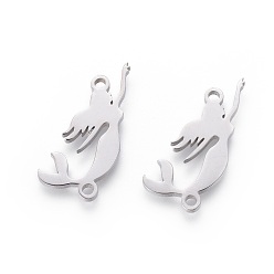 Нержавеющая Сталь Цвет Не тускнеет 201 звенья из нержавеющей стали, ручная полировка, русалка, цвет нержавеющей стали, 23x11x1.5 мм, отверстие : 1.5 мм