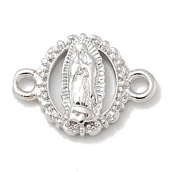 Платина Покрытие стойки латунные плоские круглые подвески-соединители, религия дева мария ссылки, долговечный, без свинца и без кадмия, платина, 10x13x2 мм, отверстие : 1.6 мм