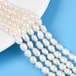 Кремово-белый Нити из натурального культивированного пресноводного жемчуга, рис, кремово-белые, 6~13x5~6 мм, отверстие : 0.6 мм, около 44~48 шт / нитка, 13.39~13.78 дюйм (34~35 см)