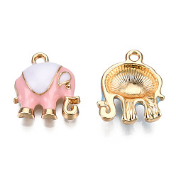 Pink Подвески из эмали и сплава, золотой свет, слон, розовые, 17x14.5x5 мм, отверстие : 1.8 мм