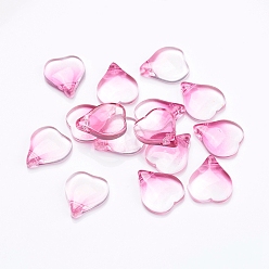 Camellia Transparent Glass Charms, Heart Shaped Petal, Camellia, 15x12x4.5mm, Hole: 1mm