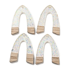 Прозрачный АВ Деревянные подвески, смола и золотая фольга, арка, ясно AB, 37.5x29x4 мм, отверстие : 2 мм