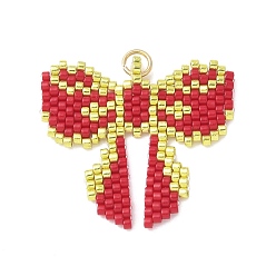 (123L) Белый крем непрозрачный блеск Подвески-бантики из стеклянного бисера ручной работы, с настоящим 18 позолотой k 304 открытыми запорными кольцами из нержавеющей стали, огнеупорный кирпич, 27.5x30.5x2 мм, отверстие : 3 мм