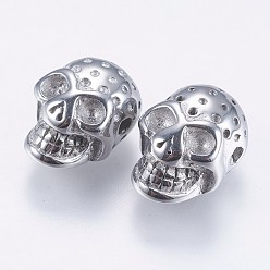 Stainless Steel Color Tarnish Resistant 304 Stainless Steel Beads, Skull, Stainless Steel Color, 13x9x7mm, Hole: 1.5mm