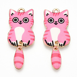 Бледно-Розовый Подвески из эмали и сплава, золотые, кошачье очарование, розовый жемчуг, 39x15.5x2 мм, отверстие : 2 мм