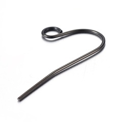 Electrophoresis Black Stainless Steel Earring Hooks, with Horizontal Loop, Electrophoresis Black, 23x13mm, Hole: 2.5mm, 21 Gauge, Pin: 0.7mm