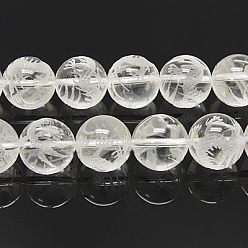 Quartz Crystal Natural Quartz Crystal Beads Strands, Rock Crystal Beads, Round, Carved Dragon Pattern, 16mm, Hole: 2mm, about 25pcs/strand, 15.7 inch