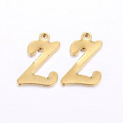 Letter Z 201 подвески из нержавеющей стали, буквы, золотые, letter.z, 14x10x1 мм, отверстие : 1 мм