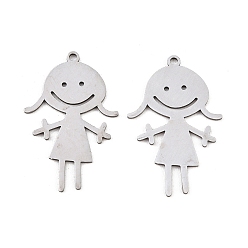 Нержавеющая Сталь Цвет 201 подвески из нержавеющей стали, очарование маленькой девочки, цвет нержавеющей стали, 27.5x18x1 мм, отверстие : 1.4 мм