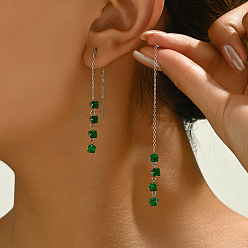 Настоящее золото 18K Позолоченные геометрические серьги-кисточки с цирконием 201 цепочка из нержавеющей стали.