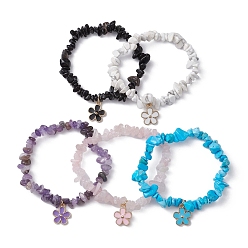 Смешанные камни Браслет-подвеска в форме цветка из сплава эмали с цепочками из синтетической и натуральной каменной крошки, внутренний диаметр: 1-3/4~2 дюйм (4.5~5.1 см)