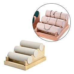 Желтая Старая Ткань  3-ярусные подставки для браслетов из бархатной ткани, деревянный органайзер для ювелирных изделий браслетов часов, старое кружево, 24x18x13 см