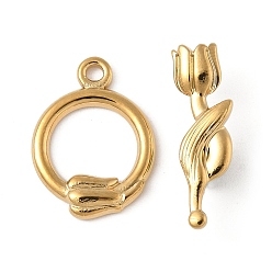 Цветок 304 из нержавеющей стали застежками тумблеры, золотые, цветок, 19x14x2 мм, отверстие : 1.6 мм