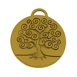 Antique Golden Tibetan Style Alloy Enamel Pendants Setting, Flat Round with Tree of Life, Cadmium Free & Lead Free, Antique Golden, 27x23.5x2.5mm, Hole: 4mm, about 190pcs/1000g