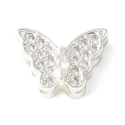 Посеребрённый Латунные микро проложить кубического циркония бусы, без кадмия, без никеля и без свинца, бабочка, прозрачные, 925 серебро покрытием, 8.5x12x5.5 мм, отверстие : 2 мм