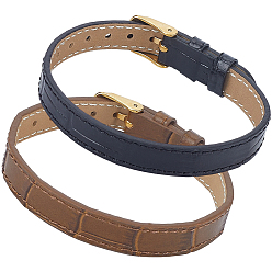 Couleur Mélangete 2pcs 2 couleurs bracelets en cuir texturé pour breloques coulissantes, avec placage ionique (ip) doré 304 boucles en acier inoxydable, couleur mixte, 23.2x1~1.25x0.2~0.5 cm, 1 pc / couleur