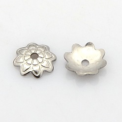 Stainless Steel Color 8-Petal 304 Stainless Steel Flower Bead Caps, Stainless Steel Color, 7x1.5mm, Hole: 1mm