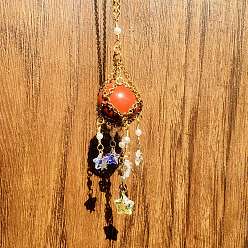 Красный Камень Стеклянный кулон украшение, ловцы солнца, фурнитура из нержавеющей стали , шар из натуральной красной яшмы, 200~210 мм