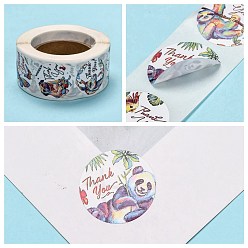 Colorful DIY Scrapbook, 1 Inch Thank You Stickers, Decorative Adhesive Tapes, Flat Round with Animal & Word Thank You, Colorful, 25mm, about 500pcs/roll