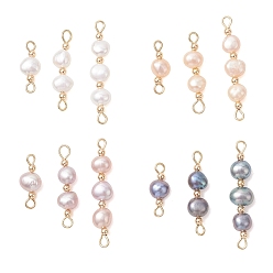 (52) Непрозрачная лаванда 3шт. натуральные культивированные пресноводные жемчужины, бусины-коннекторы в форме картофеля, золотые, разноцветные, 15~31x5.5~6x3.5~4 мм, отверстие : 2 мм