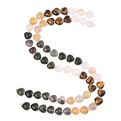 (52) Непрозрачная лаванда Градиентный цвет, натуральный розовый авантюрин, тигровый глаз, топаз, африканский гематит и китайский южный нефрит, нити бусин, сердце, разноцветные, 11.5~12x12~12.5x5.5~6 мм, отверстие : 1 мм, около 29 шт / нитка, 14.80~14.92'' (37.6~37.9 см)