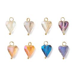 (52) Непрозрачная лаванда Подвески гальванизируйте стекла, сердце, с золотой латунной петлей, граненые, разноцветные, 17x10x6 мм, отверстие : 3 мм
