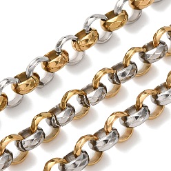 Золотой & Цвет Нержавеющей Стали Двухцветные 304 роло-цепи из нержавеющей стали, несварные, с катушкой, золотые и нержавеющая сталь цвет, 7x3 мм