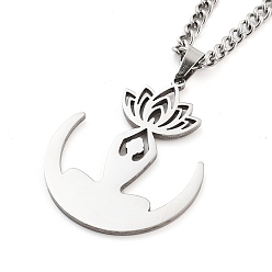 Нержавеющая Сталь Цвет Не тускнеющие 304 ожерелья с подвесками из нержавеющей стали, бордюрные цепи, человек с цветком, цвет нержавеющей стали, 17.44 дюйм (44.3 см)