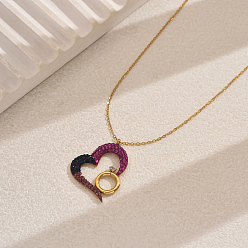 Разноцветный Ожерелья из нержавеющей стали с подвеской в форме сердца и кольца из кубического циркония для женщин на каждый день, золотые, красочный, 18.11 дюйм (46 см)