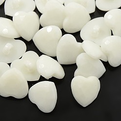 Белый Акриловые пуговицы с хвостовиком, 1-луночное, окрашенные, граненые, сердце, белые, 18x18x4 мм, отверстие : 3 мм