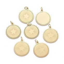 Золотой Ионное покрытие (ip) 304 подвески из нержавеющей стали, с целью перехода в кольце, лазерная резка, плоские круглые со звездой, золотые, 17x15x0.8 мм, отверстие : 2.8 мм