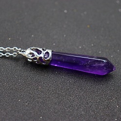 Аметист Ожерелья с подвесками в виде пули из натурального аметиста, пуля голова, ожерелья-цепочки из сплава, платина, 15.75 дюйм (40 см)