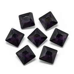 Фиолетовый Заостренные заднее стекло горный хрусталь кабошоны, с покрытием на задной стороне, граненые, квадратный, фиолетовые, 8x8x3.5 мм