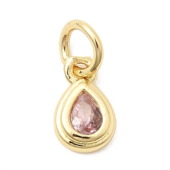 Pink Латунь прелести циркония кубической, слезинки, без кадмия и без свинца, реальный 18 k позолоченный, долговечный, розовые, 8.5x5.5x2.5 мм, отверстие : 3 мм