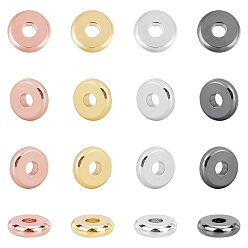Gemischte Farbe Messing-Abstandshalterkugeln, Flachrund, Gemischte Farbe, 6x1.2 mm, Bohrung: 1.8 mm, 4 Farben, 30 Stk. je Farbe, 120 Stück