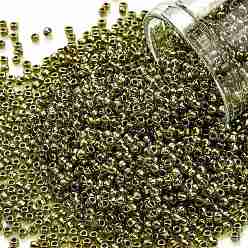 (991) Gilt Lined Peridot Toho runde Rocailles, japanische Rocailles, (991) vergoldeter Peridot, 11/0, 2.2 mm, Bohrung: 0.8 mm, über 1110pcs / Flasche, 10 g / Flasche