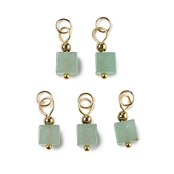 Зеленый Авантюрин Естественный зеленый авантюрин подвески, подвески suqare с 304 петлями из нержавеющей стали, золотые, 16x6x6 мм, отверстие : 3.5 мм