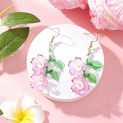 Pink Акриловые серьги-подвески в виде цветка, с колпачками из искусственного жемчуга из смолы, со стеклянными бусинами и 304 крючками для сережек из нержавеющей стали, золотые, розовые, 62.5 мм