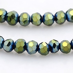 Зеленое Покрытие Граненые круглые стеклянные бусины с покрытием, счеты, зеленый покрытием, 3 мм, отверстие : 1 мм, около 100 шт / нитка, 11.5 дюйм