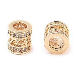 Настоящее золото 18K Латунные микропаве из прозрачного кубического циркония, без кадмия, без никеля и без свинца, колонка, реальный 18 k позолоченный, 6x6.5 мм, отверстие : 3.5 мм