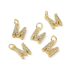 Letter M Real 18K Gold Plated Brass Micro Pave Clear Cubic Zirconia Charms, with Jump Ring, Letter.M, 11.5x8.5x2.5mm, Hole: 3.4mm